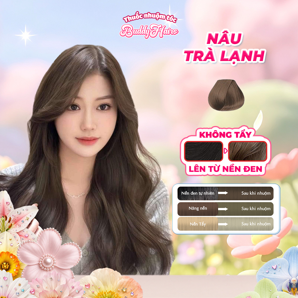 Thuốc nhuộm tóc Nâu Trà Lạnh không cần dùng Thuốc tẩy tóc Buddyhairs, Buddy.hairs, Buddyhair