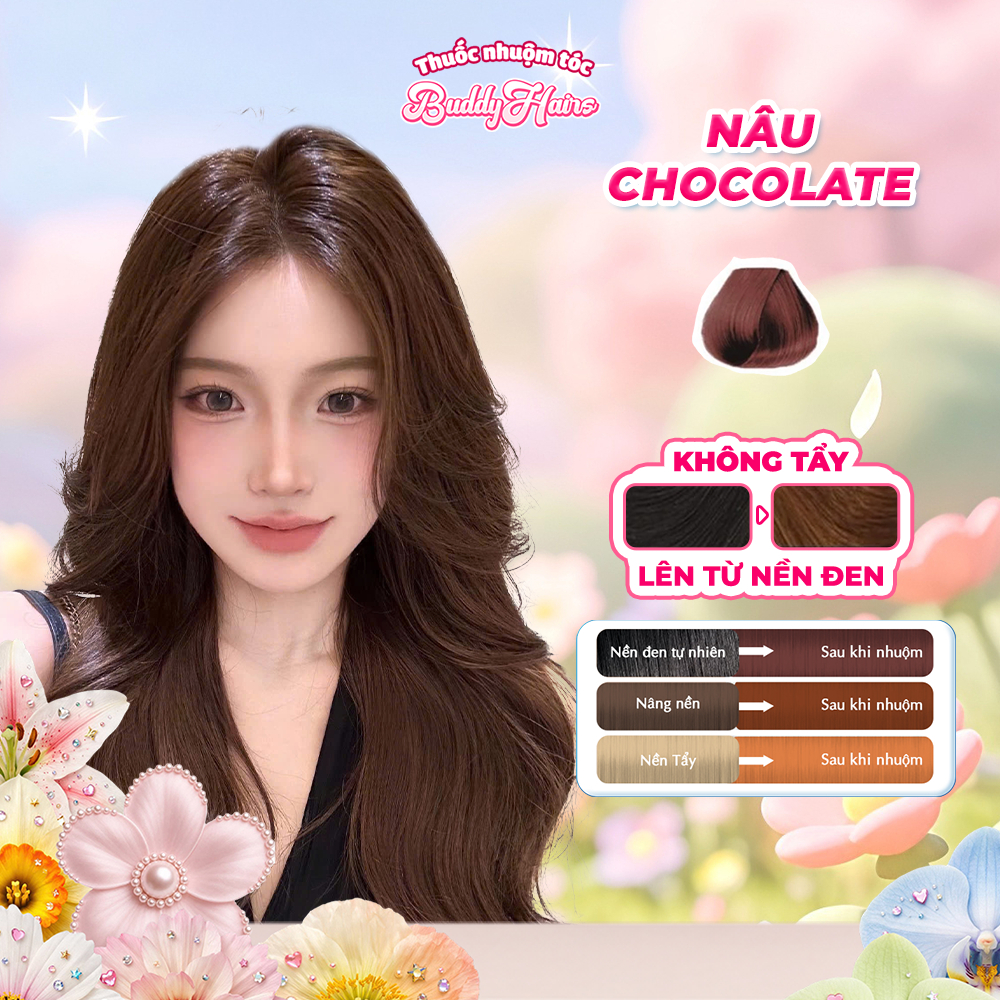 Thuốc nhuộm tóc màu NÂU CHOCOLATE, NÂU SOCOLA, NÂU MOCHA MOUSSE thuốc nhuộm tóc không tẩy | Thuốc nhuộm tóc Buddyhairs