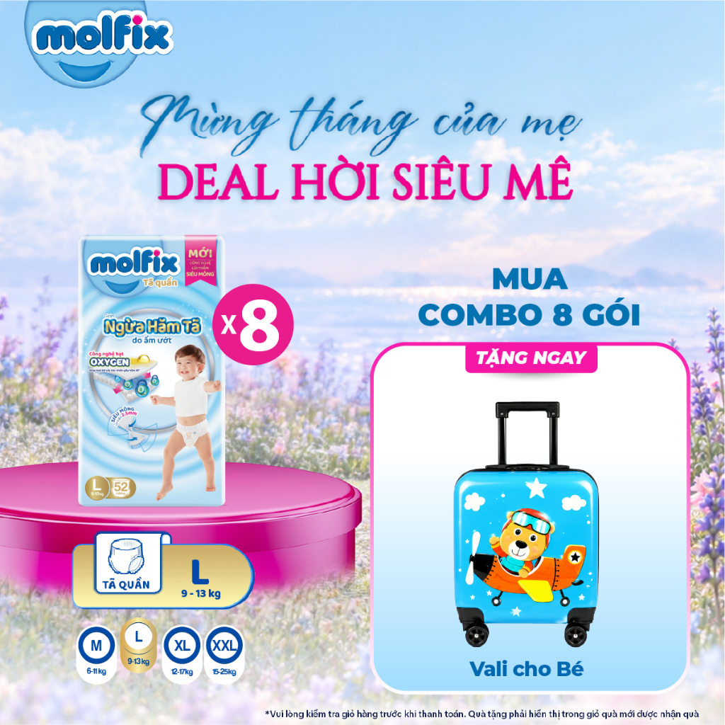 Combo 8 Tã/bỉm quần Oxy Super Jumbo Molfix (CÓ MIX SIZE) giúp Ngừa Hăm Tã đủ các size