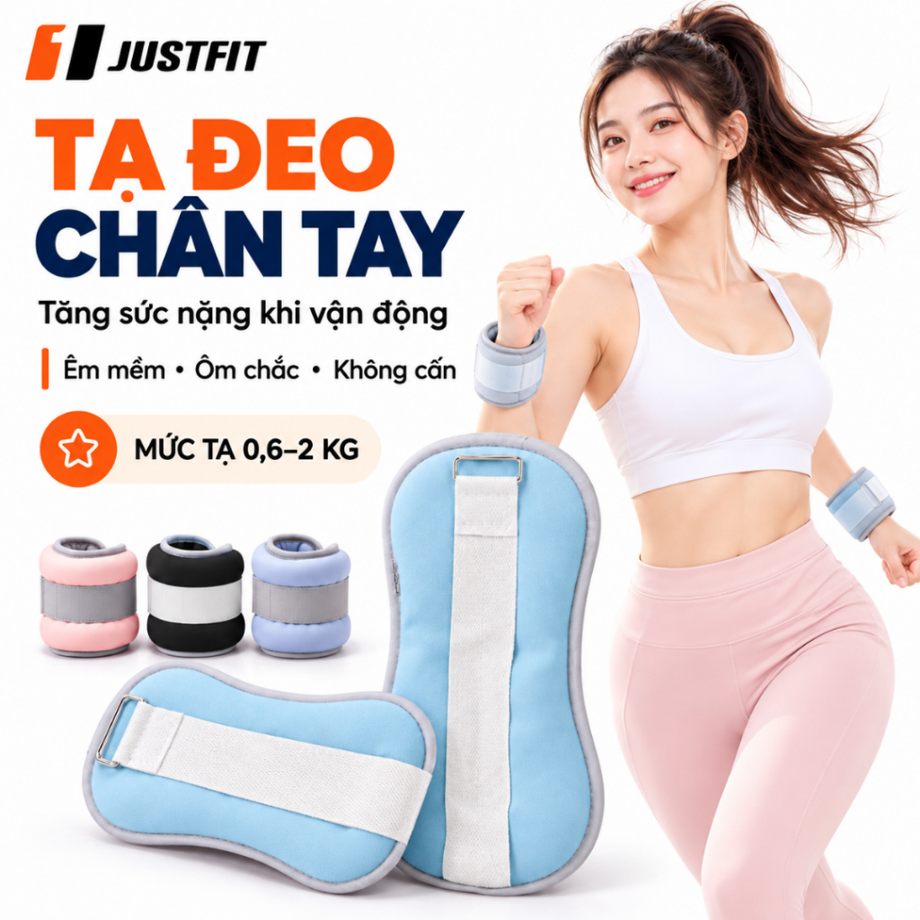 Tạ Đeo Chân Tay JUSTFIT Tạ Tăng Trọng Chạy Bộ Gym Yoga 0,6kg 1kg 1,5kg 2kg Tăng Cường Tập Luyện