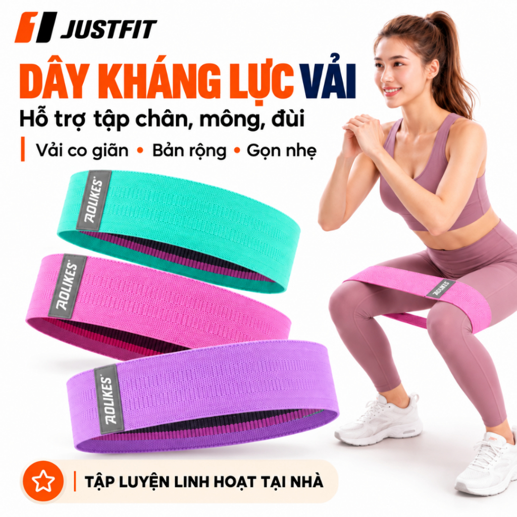 Dây kháng lực JUSTFIT miniband đàn hồi tập chân, mông, đùi, gym, bộ đai trợ lực cao cấp cho nam nữ