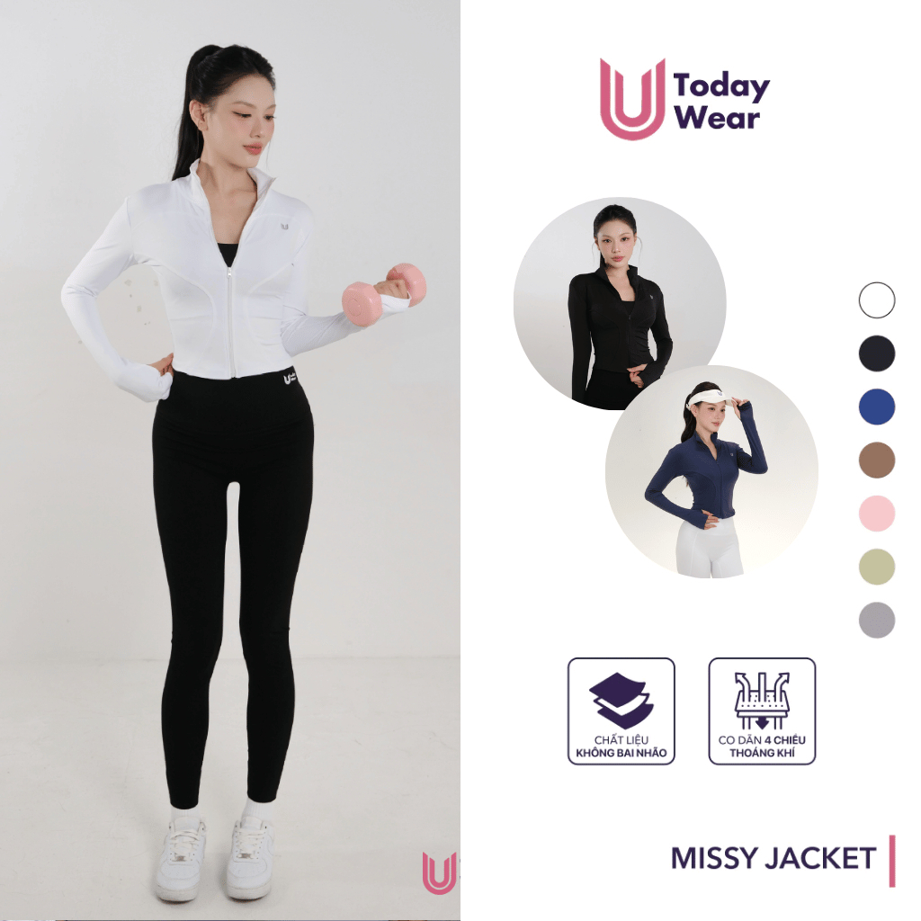 Áo khoác croptop thể thao nữ Missy Today U Wear tay dài giữ nhiệt tôn dáng ôm body hỗ trợ tập gym yoga