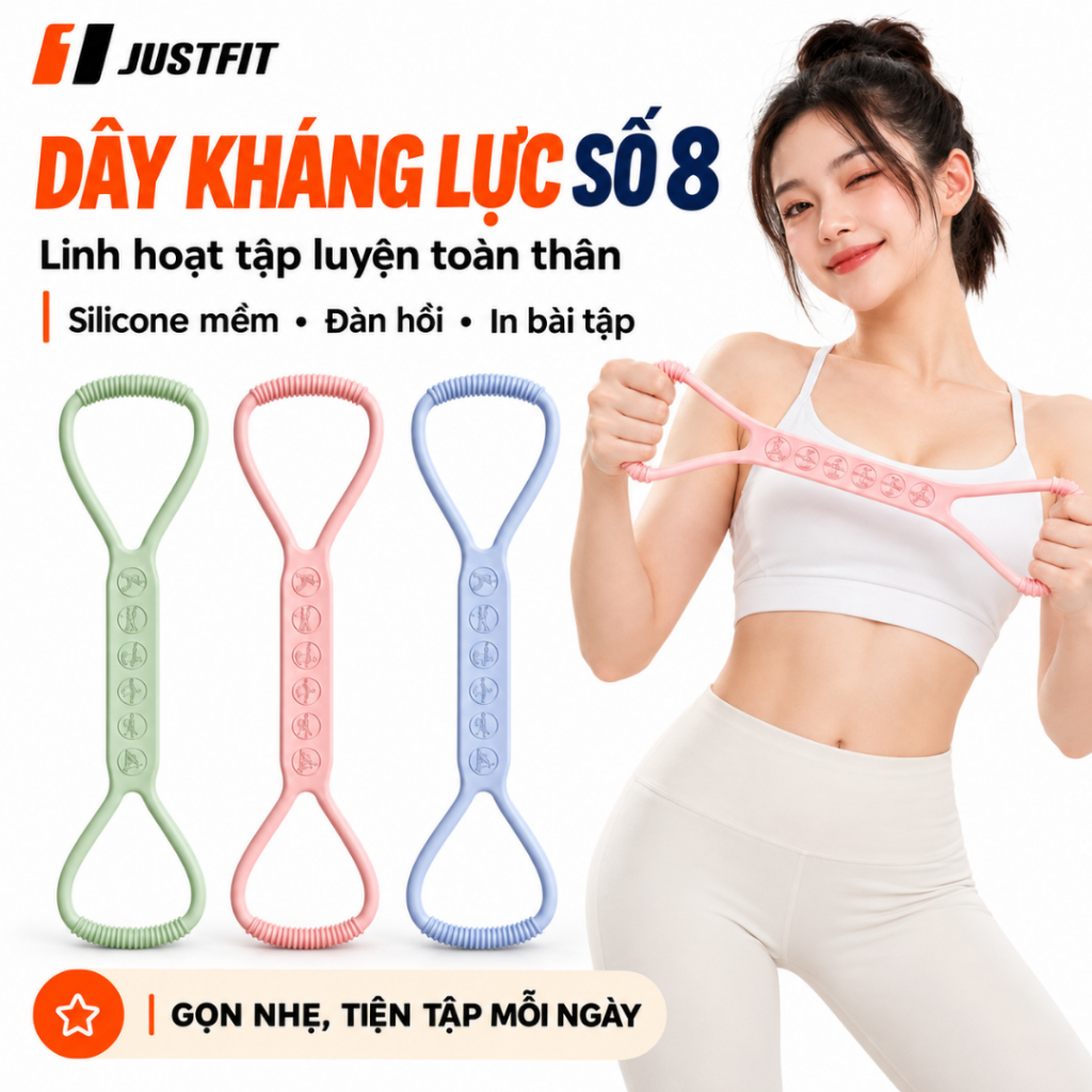 Dây kháng lực tập gym số 8 JUSTFIT tập yoga, tập toàn thân tại nhà