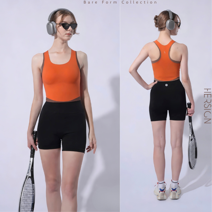 HERSIGN Set tập gym phong cách mới Bộ đồ thể thao nữ Áo croptop quần đùi biker SMIXB68N32A BST HERSIGN BARE FORM