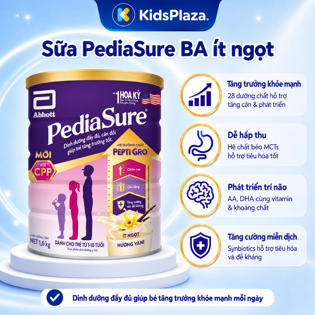 Sữa PediaSure BA Hương Vani Ít Ngọt Cho Bé 1-10 Tuổi Hỗ Trợ Tăng Trưởng ...