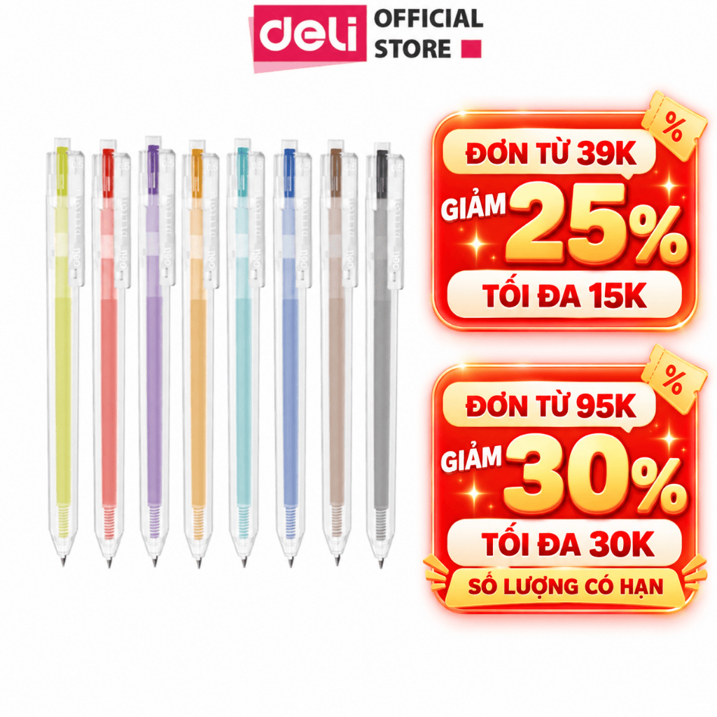 [🔥VOUCHER 30K] Bút Bi Nước Mực Gel Bấm Nhiều Màu Nhanh Khô 0.5mm Bút Gel EG118 Deli Học Sinh Văn Phòng