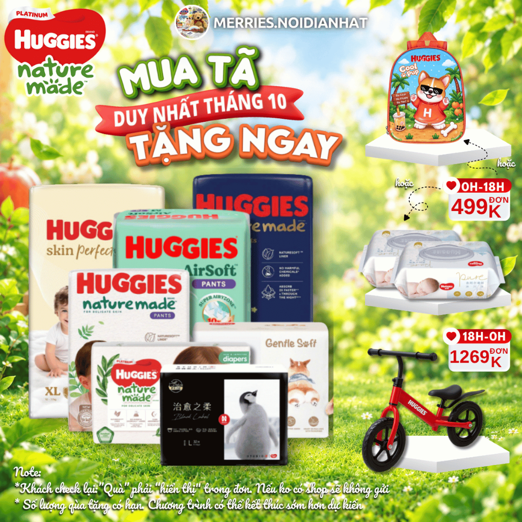 [CHÍNH HÃNG] Bỉm HUGGIES NATURE MADE size M58/L44/XL 38/XXL26/S82/NB60
