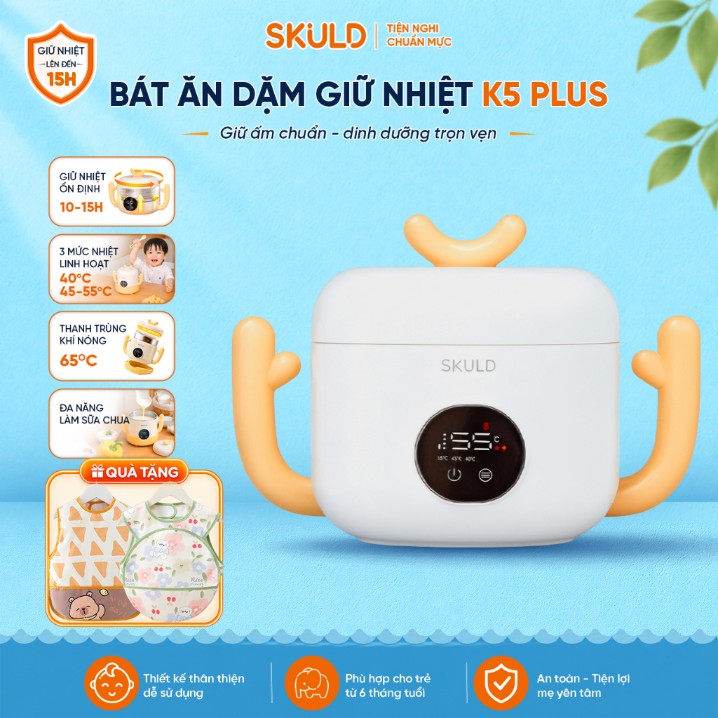Bát Ăn Dặm Giữ Nhiệt Cho Bé SKULD K5PLUS – Tích Điện, Làm Ấm Đa Chiều, Khử Khuẩn, Bảo Vệ Sức Khoẻ Cho Bé