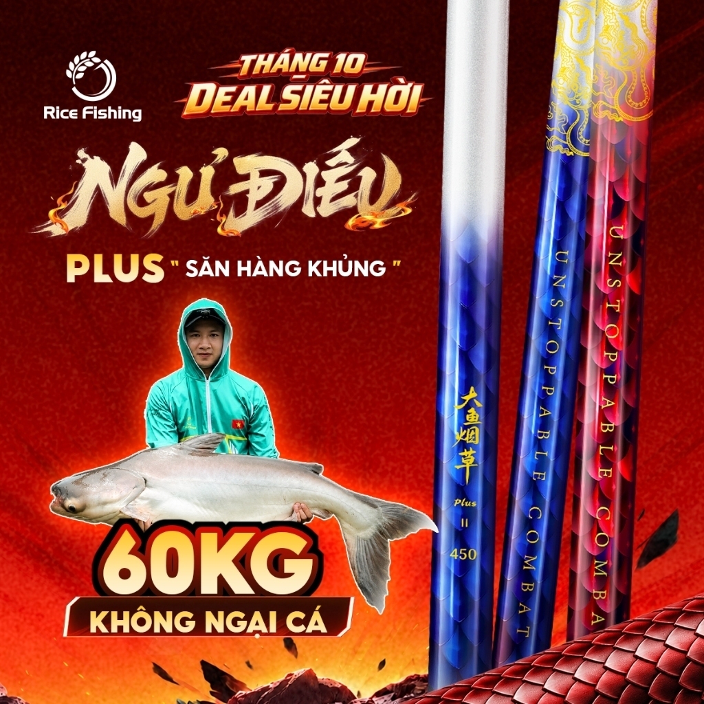 Cần câu đài NGƯ ĐIẾU PLUS carbon T1100+40T+30T săn hàng tổng hợp RICE FISHING