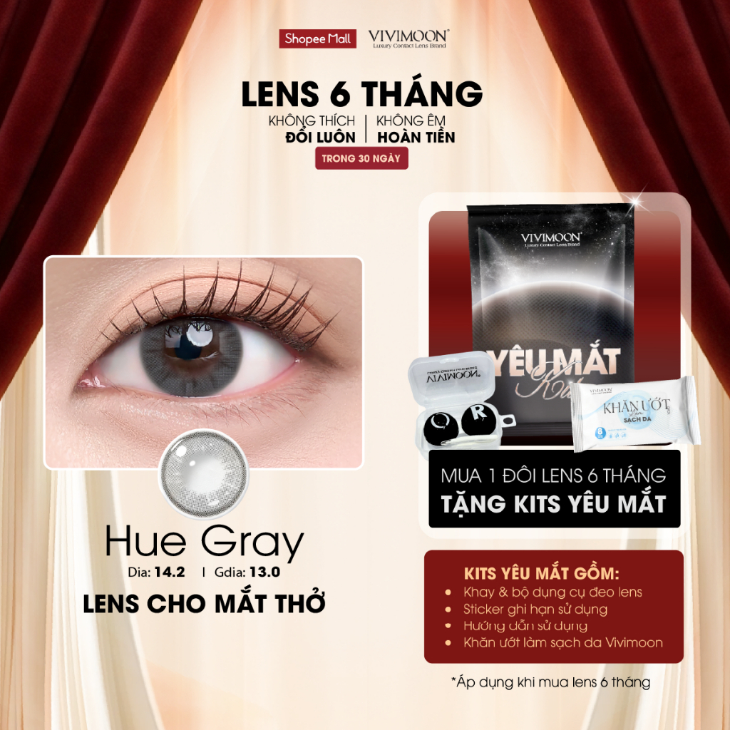 Kính áp tròng VIVIMOON lens cận màu xám cho mắt thở Huế Gray hạn 6 tháng | BigBuy360 - bigbuy360.vn