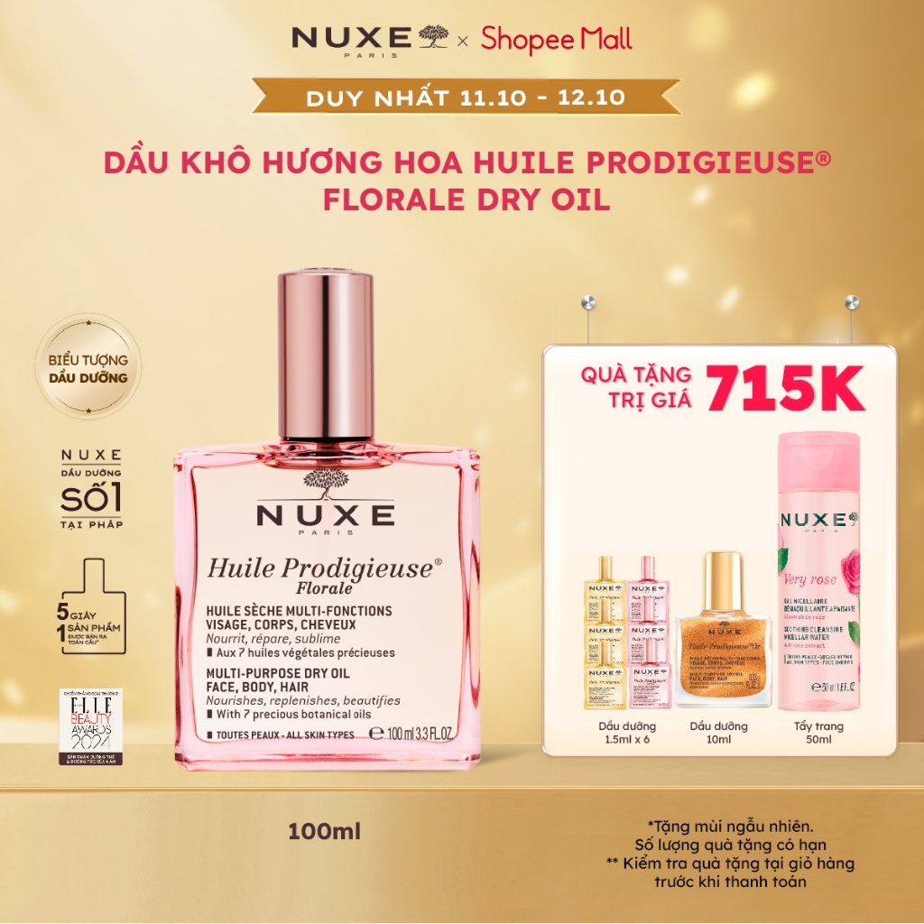 [Chỉ 11-12.10 - Tặng Quà 715K] Dầu dưỡng khô đa năng Hương Hoa Nuxe Huile Prodigieuse Florale 100ml