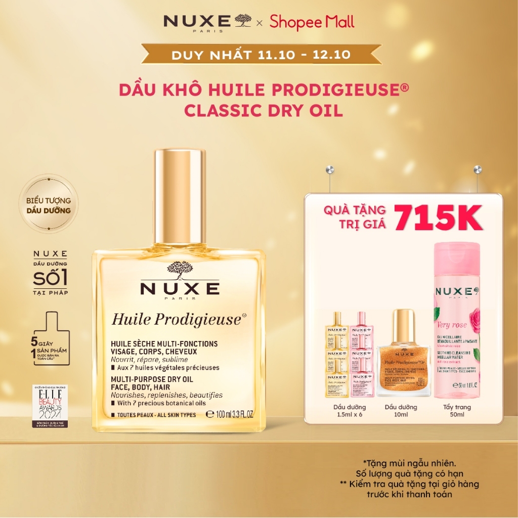 [Chỉ 11-12.10 - Tặng Quà 715K] Dầu dưỡng khô đa năng Nuxe Huile Prodigieuse 100ml