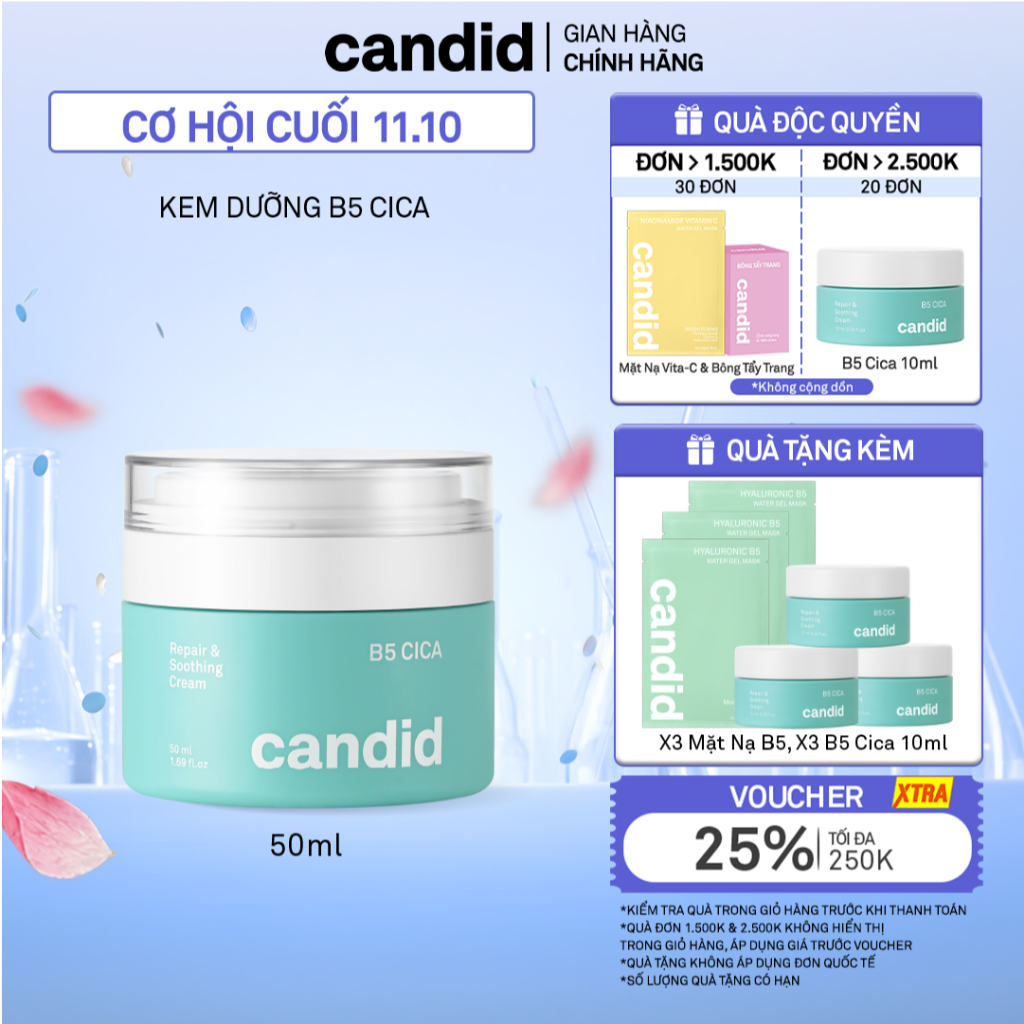 Kem dưỡng ẩm phục hồi Candid B5 Cica Repair and Soothing Cream 50ml