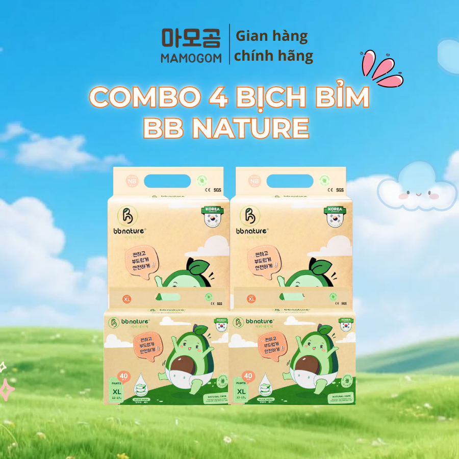 [COMBO 4] Tã bỉm BB Nature đủ size mềm mại mỏng nhẹ thấm hút tốt cho bé