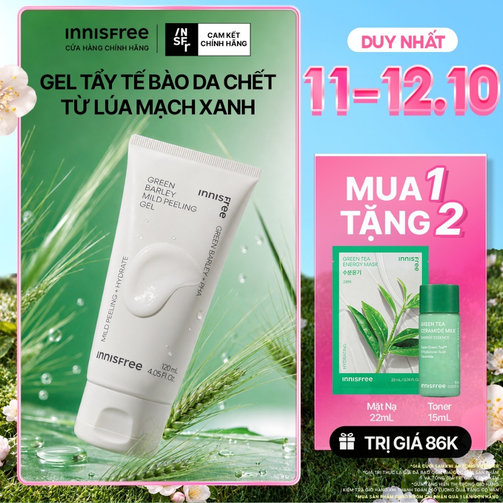 Gel tẩy tế bào da chết từ lúa mạch xanh innisfree Green Barley Mild Peeling Gel 120ml