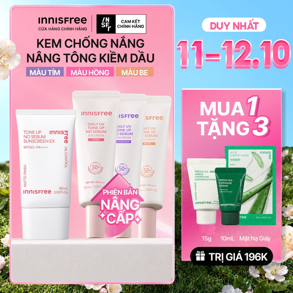 Kem chống nắng nâng tông kiềm dầu INNISFREE Tone Up No Sebum SPF 50+ PA++++