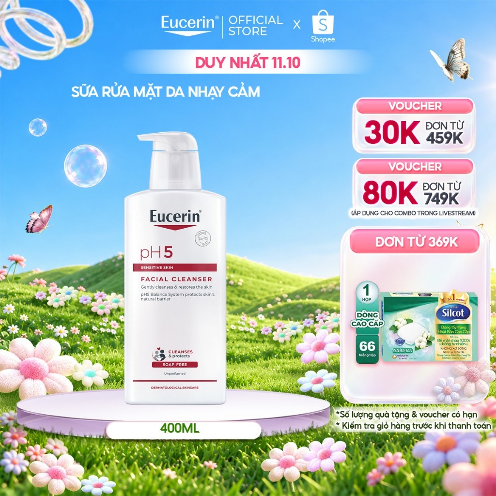 Sữa rửa mặt không gây kích ứng cho da nhạy cảm Eucerin pH5 Facial Cleanser 400ml | Skincare