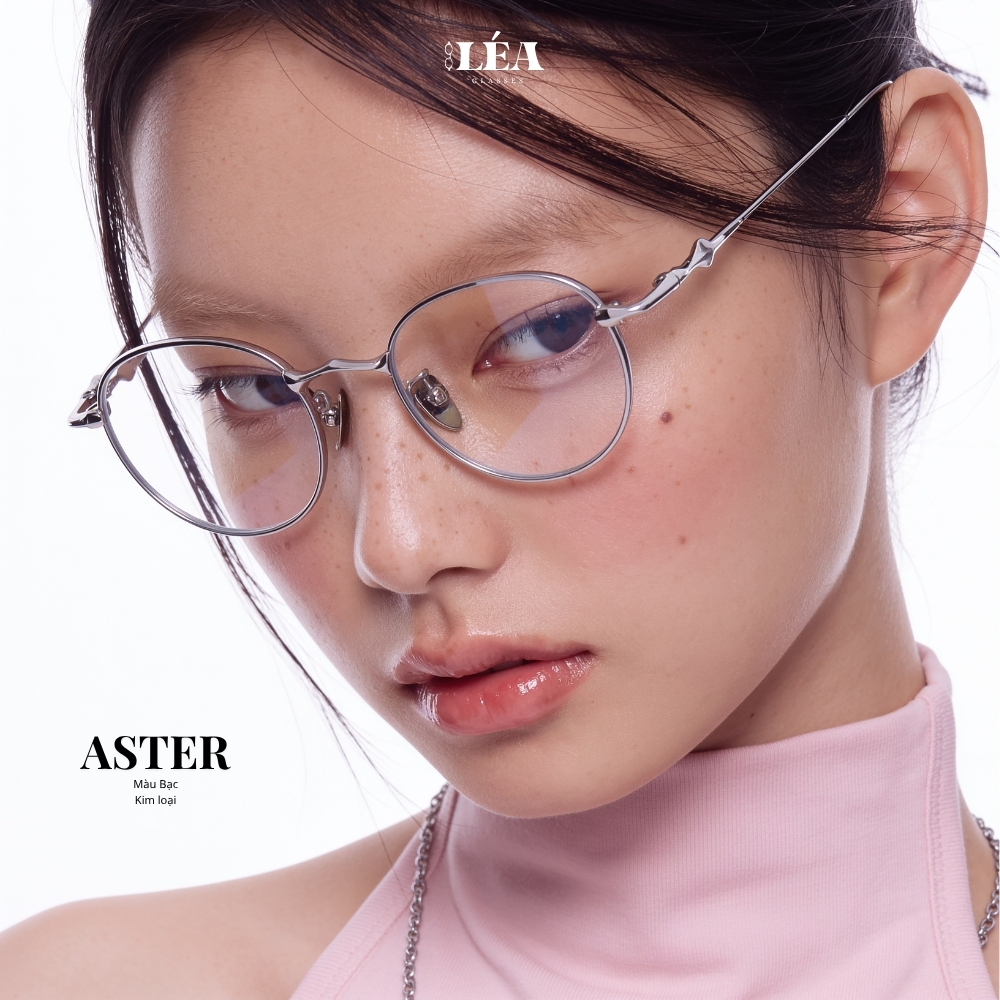 Kính mắt chuyên lắp cận ASTER - LÉAGLASSES Tròn Oval kim loại cao cấp thanh mảnh êm ái