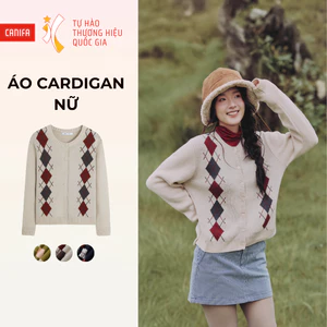 Áo khoác len cardigan nữ CANIFA thanh lịch, cổ tròn cài nút phối họa tiết phong cách Retro 6TC26W002