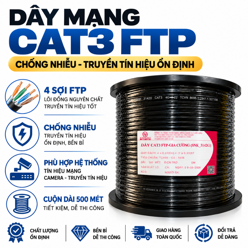 Cuộn 500M Dây Mạng Ngoài Trời 4 Lõi Đồng Nguyên Chất Dây Cáp Mạng Có ...