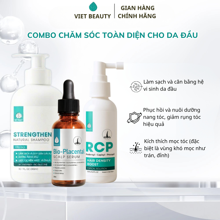 Combo Xịt mọc tóc RCP+Dầu gội phục hồi+Tinh chất dưỡng nang giúp làm sạch da đầu, giảm rụng tóc và thúc đẩy tóc mọc