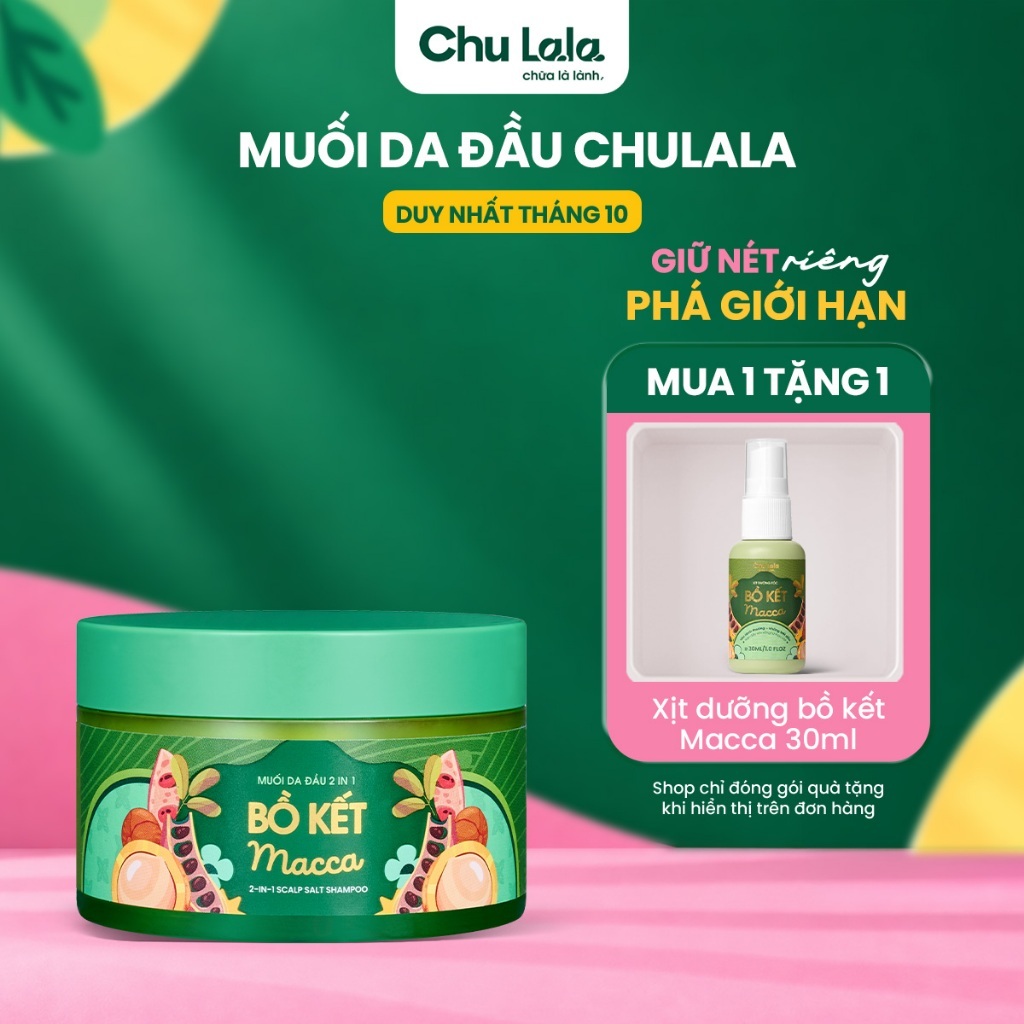 Muối Da Đầu 2in1 Bồ Kết Macca Chu Lala 200g – Tẩy Tế Bào Chết, Làm Sạch Bã Nhờn, Hỗ Trợ Giảm Gàu Ngứa