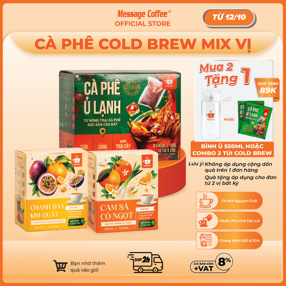 Cà phê Ủ Lạnh Cold Brew túi lọc Arabica Cầu Đất mix vị, cafe tiện lợi một bước pha chế từ Message Coffee