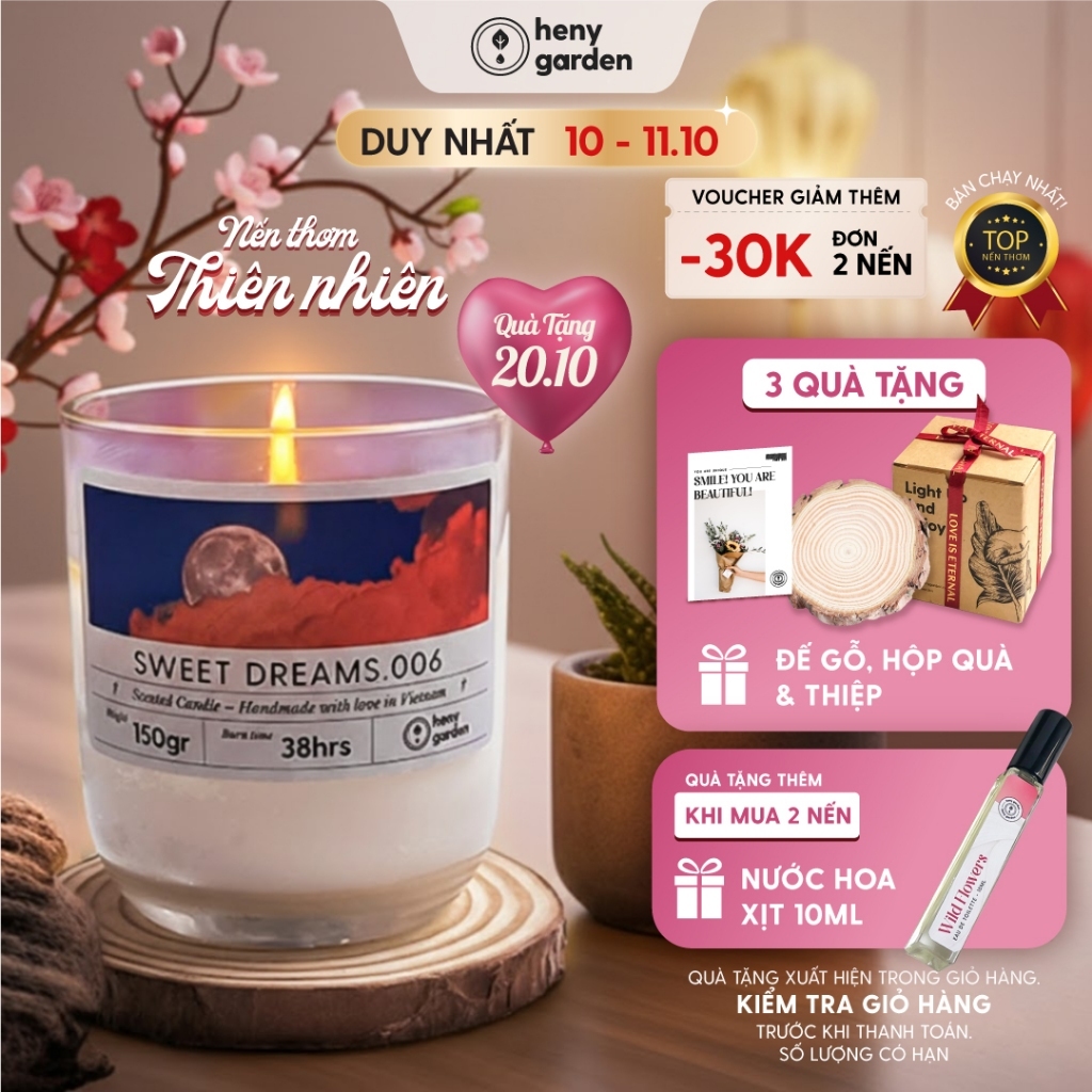 Nến Thơm Quà Tặng 20/10 Thư Giãn Mùi Hương Dễ Ngủ HENY GARDEN Dành Cho Phòng Vừa Và Nhỏ