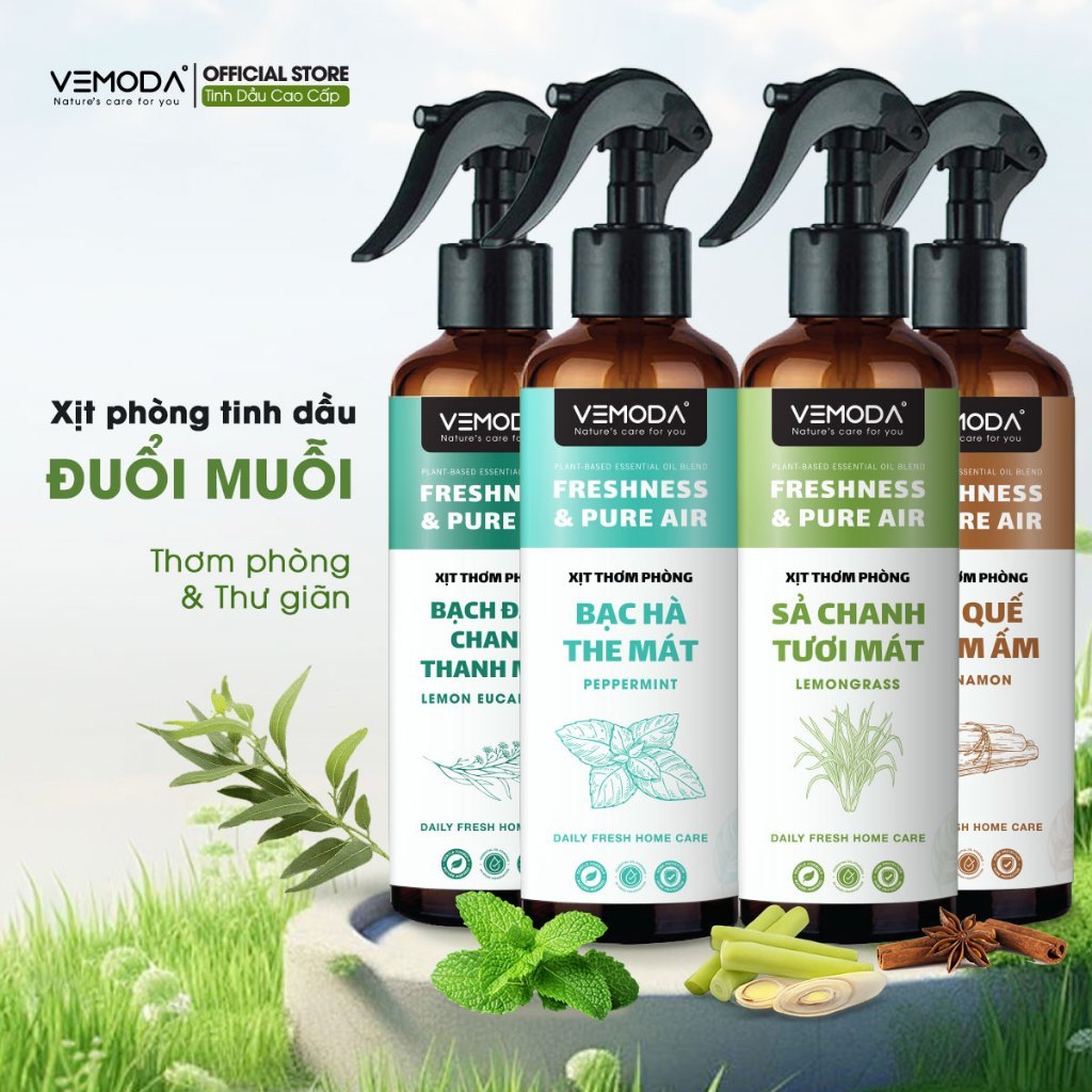 Xịt phòng tinh dầu Sả Chanh, Bạc Hà, Quế VEMODA giúp thơm phòng, xua đuổi muỗi côn trùng, khử mùi | BigBuy360 - bigbuy360.vn