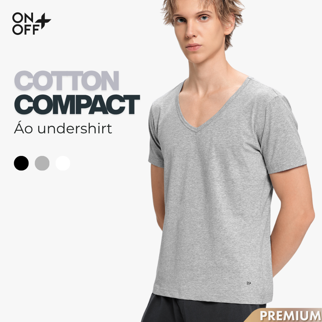Áo thun nam cổ tim sâu V-NECK cotton compact ONOFF Extra mềm mịn co giãn 4 chiều  - 18IS25A496