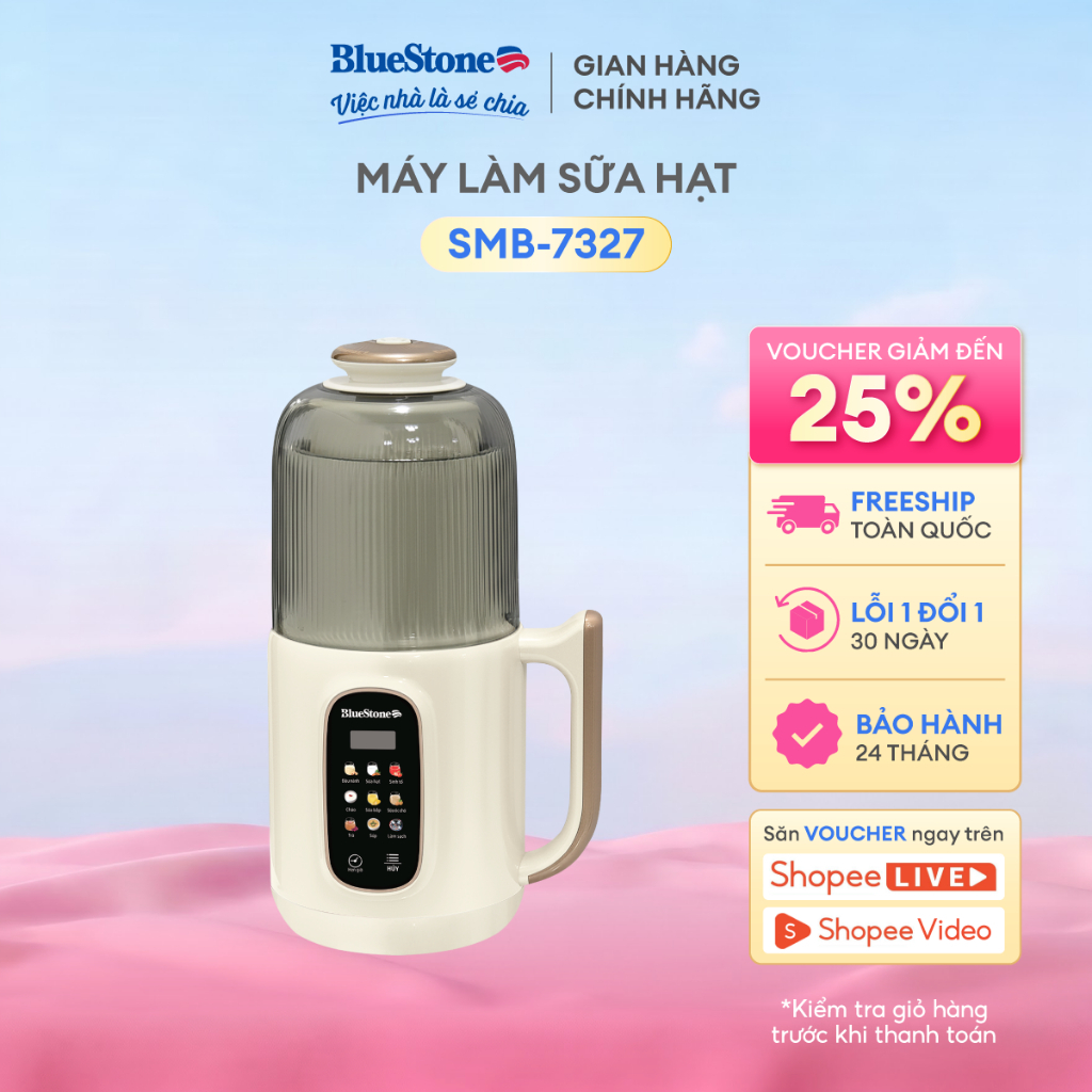 Máy Làm Sữa Hạt Đa Năng BlueStone SMB-7327 1L 800W chống ồn, 9 chế độ nấu, chống trào hẹn giờ