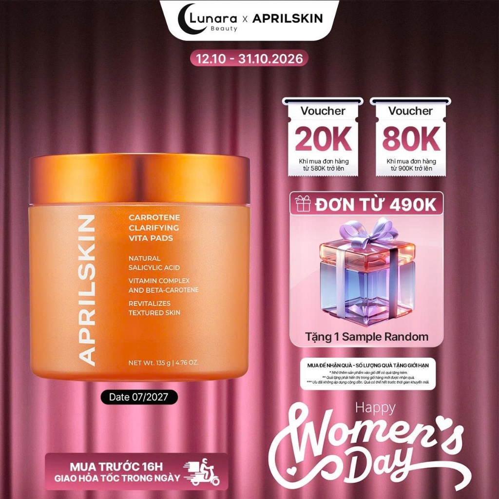 Toner Sạch Mụn Aprilskin Real Carrotene Vitamin Pad 135g 60 miếng