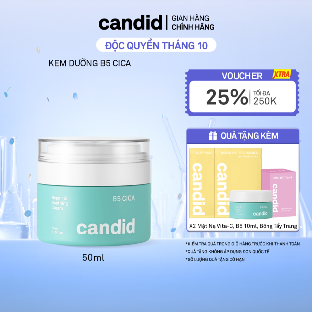Kem dưỡng ẩm phục hồi Candid B5 Cica Repair and Soothing Cream 50ml