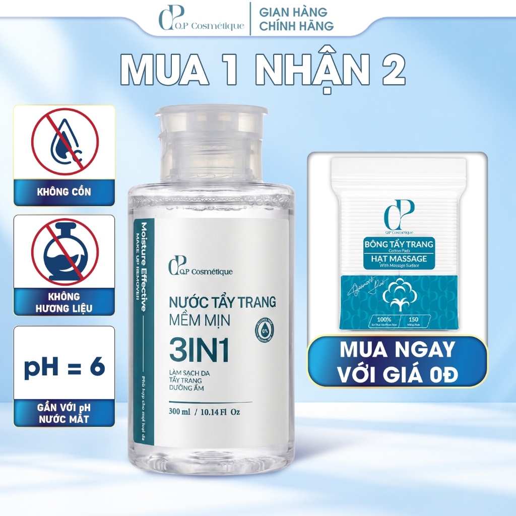 Nước Tẩy Trang 3in1 Q.P Cosmétique 300ml Làm Sạch Makeup & Dưỡng Ẩm, Không Khô Căng Da