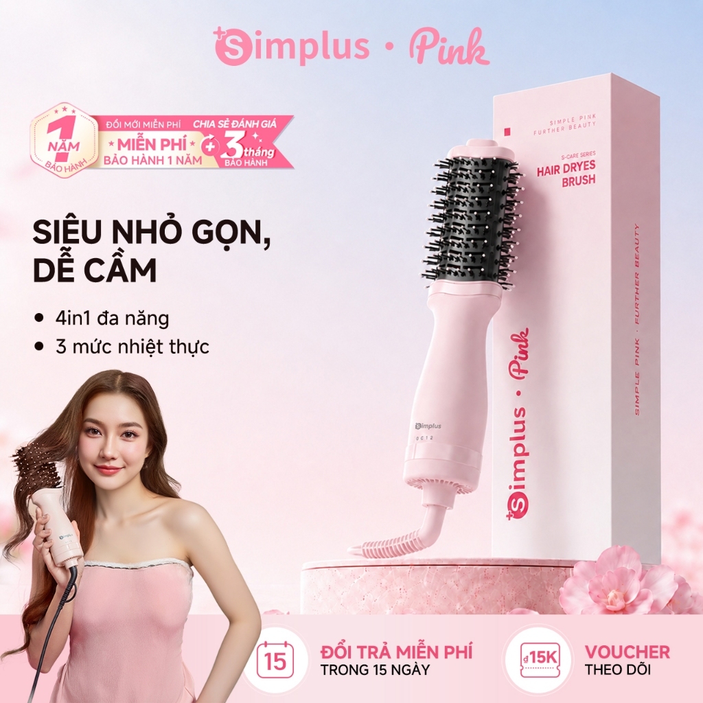 Lược sấy đa năng Simplus Nhỏ gọn nhẹ tay Kết hợp sấy&chải Dùng cho tóc uốn/thẳng Sấy khô tạo phồng,Thổi gió 360° RFSH004