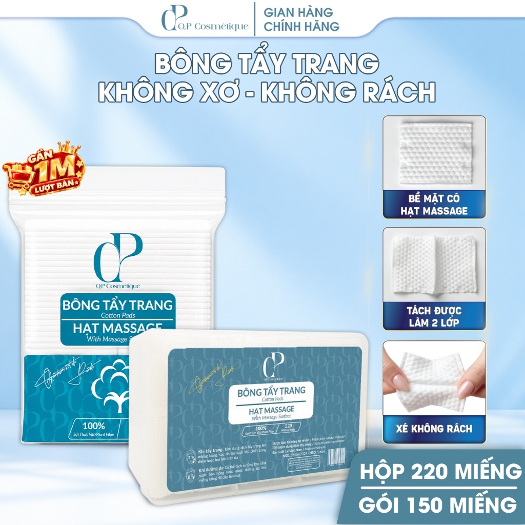Bông Tẩy Trang Quốc Dân Ép Định Hình Q.P Cosmétique Không Xơ Rách, Hạt Massage Sạch Sâu