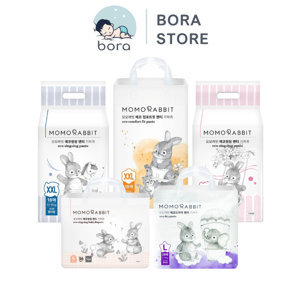 Bỉm dán/ quần Momo Rabbit nội địa Hàn đầy đủ dòng ngày đêm phù hợp nhu cầu của bé