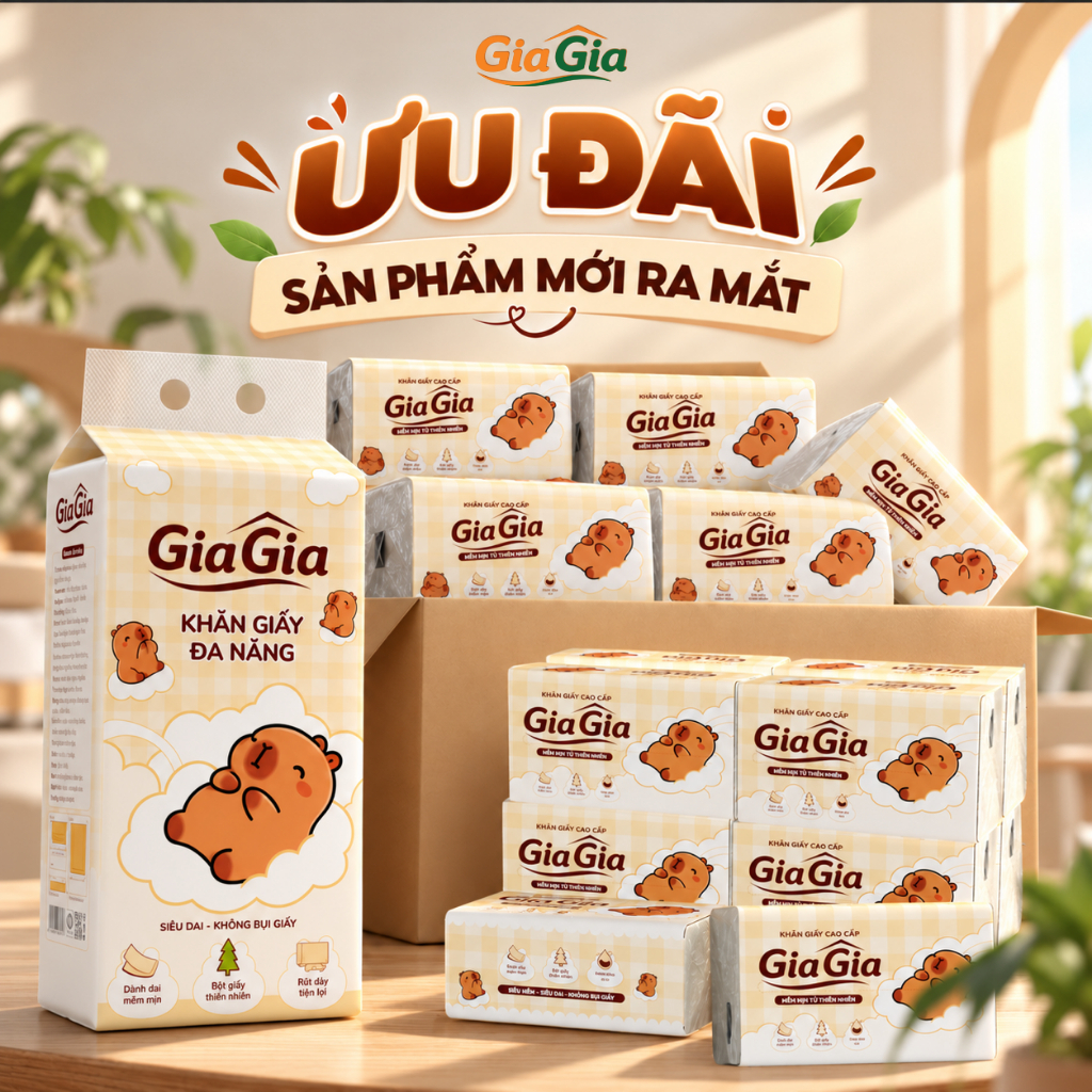 Khăn giấy cao cấp GiaGia, giấy ăn mềm mại dai, giấy rút tiện dụng