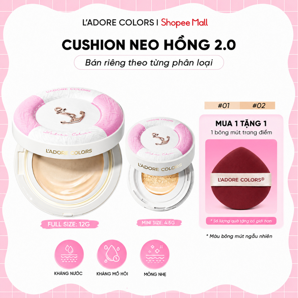 Phấn Nước Cushion L'ADORE COLORS Neo Hồng 2.0 Cushion Mỏng Nhẹ Che Phủ Bền Màu Lâu Trôi