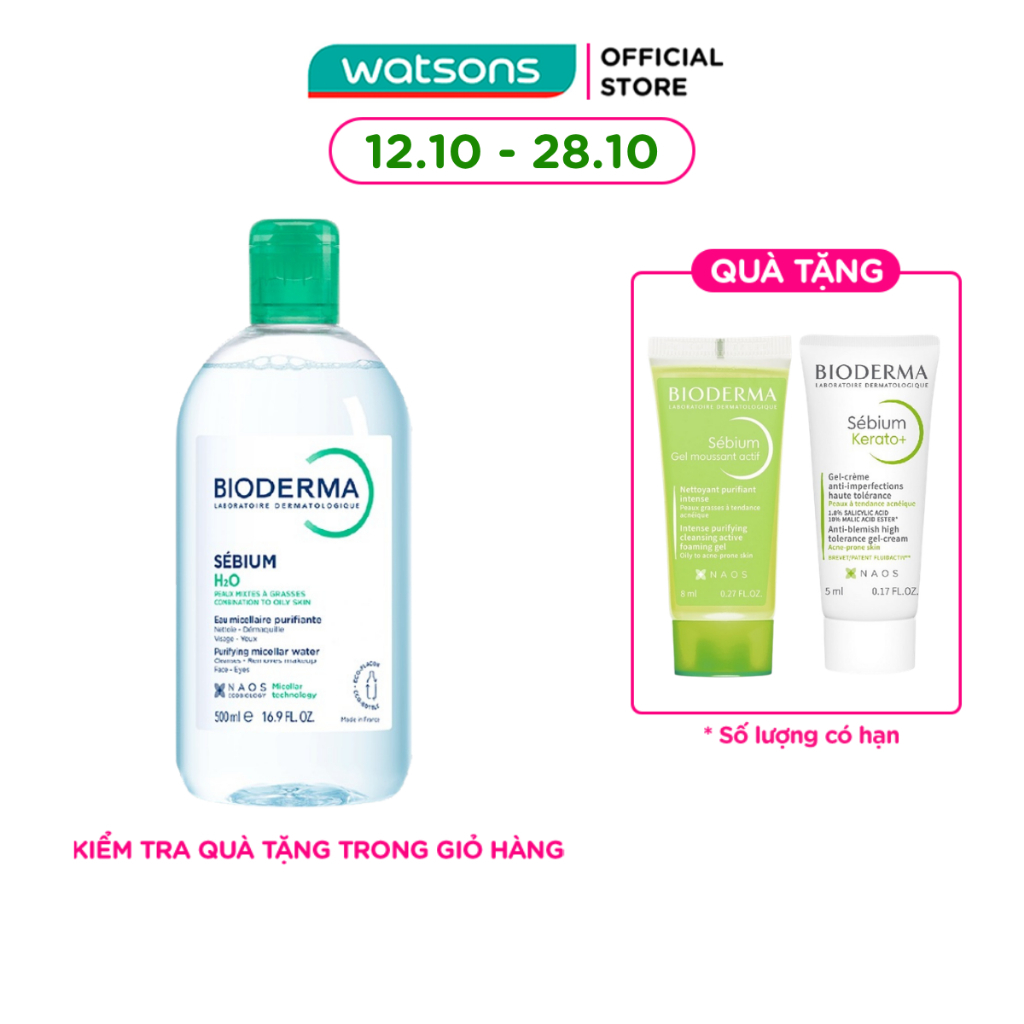Nước Tẩy Trang Dành Cho Da Hỗn Hợp và Da Dầu Bioderma Sebium H20 500ml