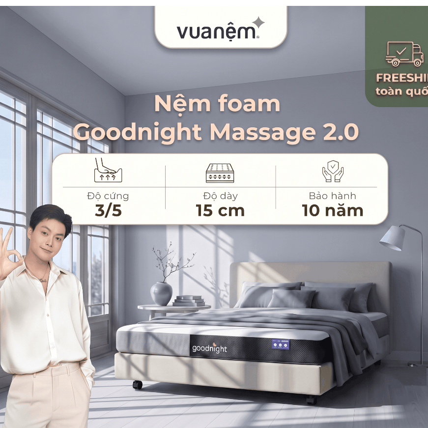 Nệm Foam Vua Nệm Goodnight Massage 2.0 (Hachi) 15cm, Đệm Foam Massage Toàn Thân Nâng Đỡ (Không phải đệm Cao Su Non)
