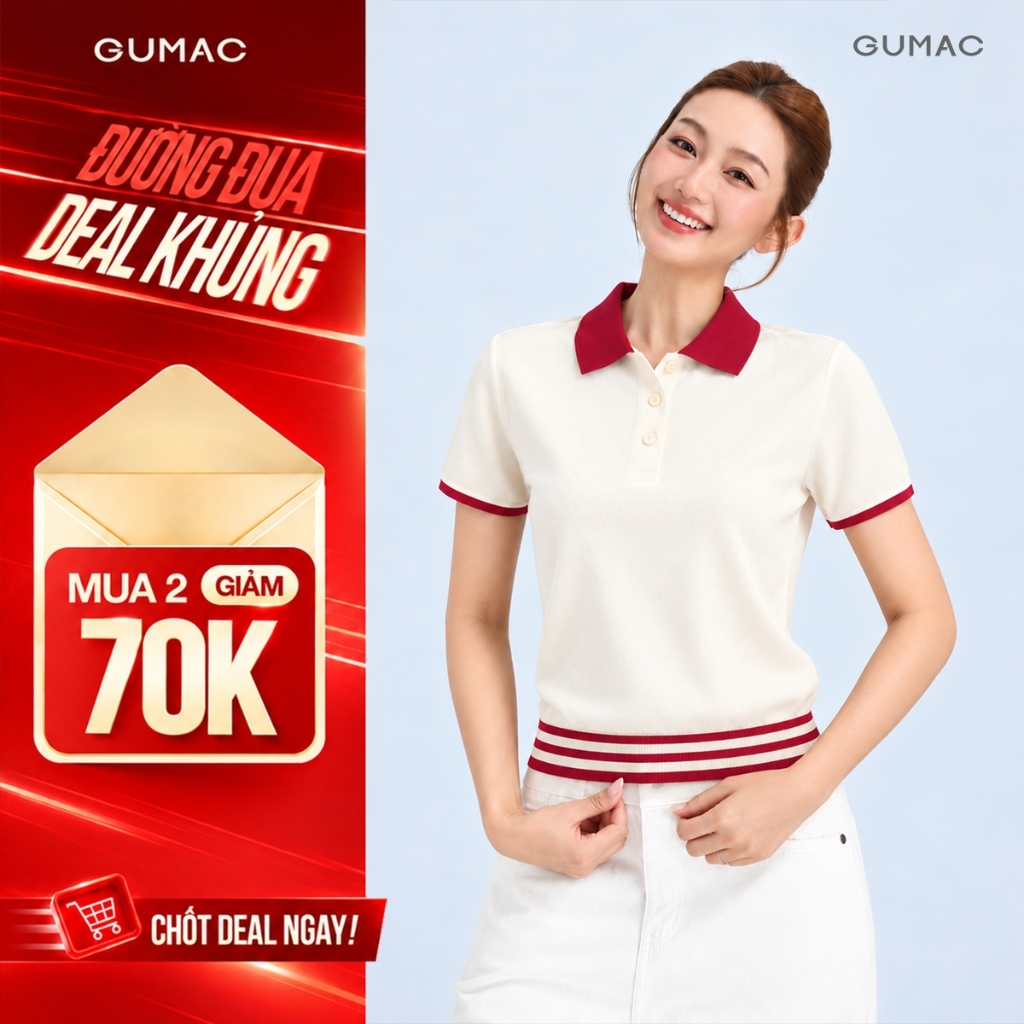 [NHẬP AFFOTHEO GIẢM 50K] Áo Polo Nữ GUMAC Áo Thun Có Cổ Chất Tổ Ong Thoáng Mát Phối Sọc Trẻ Trung Năng Động APG01024