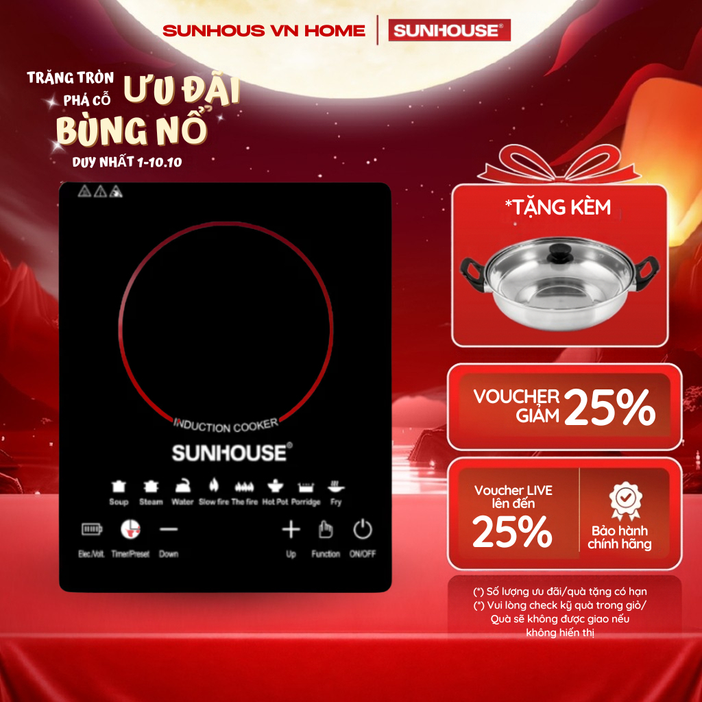 [Tặng kèm nồi innox] Bếp Từ Cảm Ứng SUNHOUS 2200W Nấu Nhanh Siêu Tốc | Tiết Kiệm Điện | An Toàn Cho Gia Đình Hiện Đại