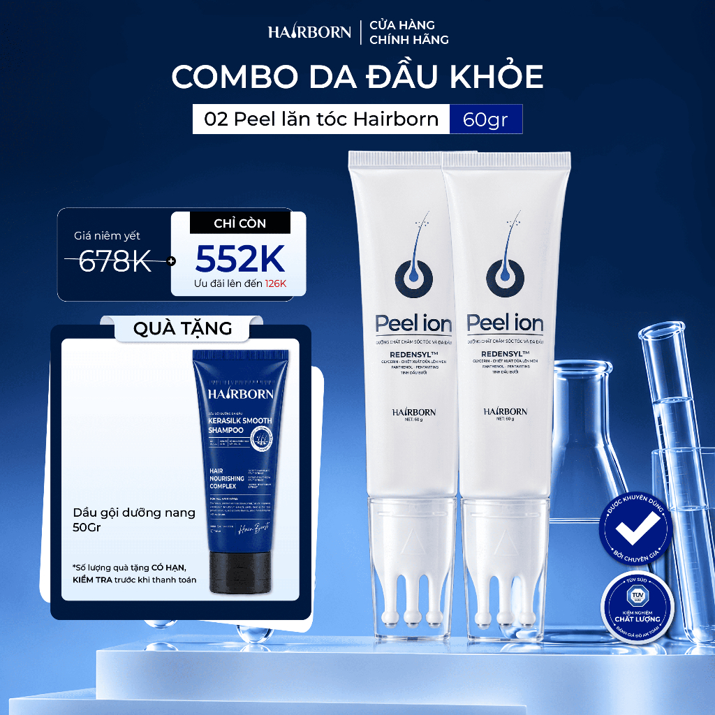 Combo 2 Lăn Mọc Tóc Hairborn Tuýp 60ml, Thương Hiệu: Mocha, Tinh Chất Mọc tóc