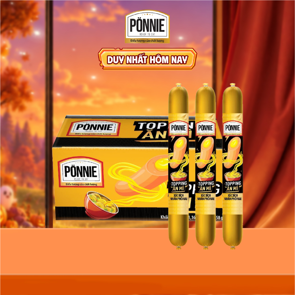[GIAO HÀNG TOÀN QUỐC] Xúc xích nhân phô mai Ponnie Topping mì (cây x58g)