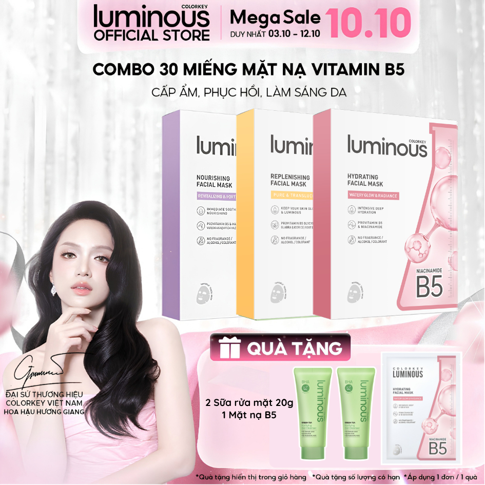 COMBO 3 Hộp Mặt Nạ Colorkey Luminous |Tinh Chất Vitamin B5 Cấp Ẩm Sâu Cho Da Căng Bóng| Phù Hợp Da Nhạy Cảm| 25ml x 30
