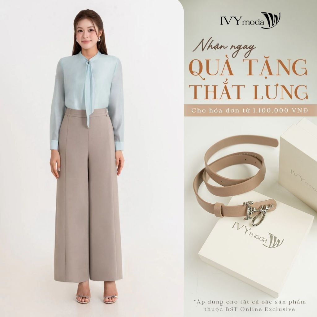 Áo lụa tay dài cổ kiểu chất liệu mềm rủ thanh lịch công sở dạo phố hiện đại IVY moda MS 17T0344