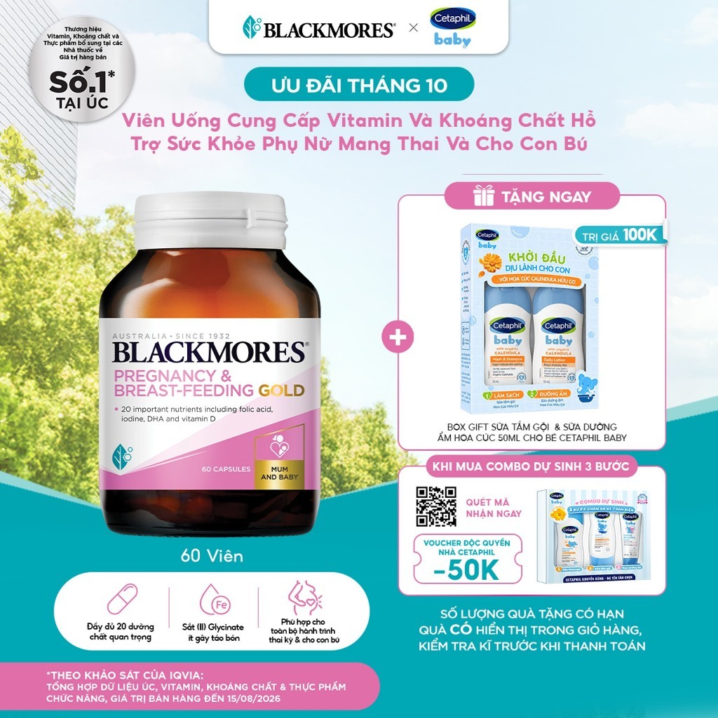 [MUA 1 TẶNG 1] Vitamin Tổng Hợp Cho Bà Bầu và Mẹ Cho Con Bú Blackmores Pregnancy & Breast-Feeding Gold Lọ 60V