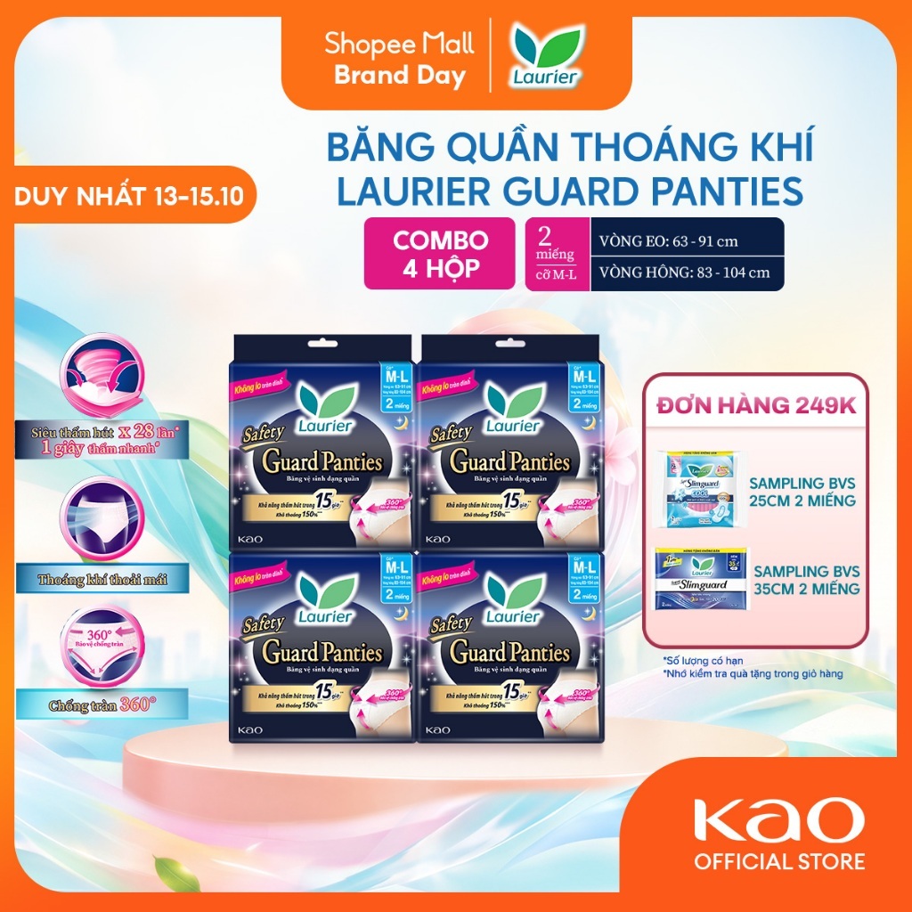 [Mới ra mắt] Combo 4 Băng Vệ Sinh Quần Laurier Guard Panties Size M-L Gói 2 Miếng