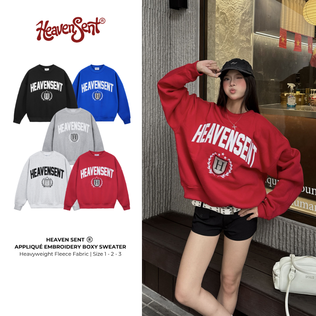 Áo Sweater Nỉ Bông Form Boxy Thêu Đắp Heaven Sent - HS_HD001